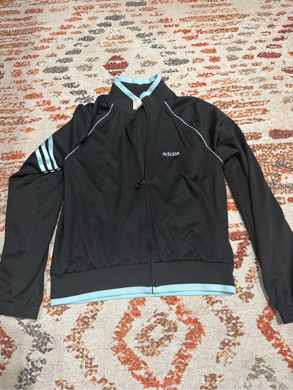 adidas Black Track Jacket with Light Blue Trim